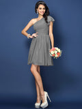 A-Line/Princess One-Shoulder Pleats Sleeveless Short Chiffon Bridesmaid Dresses TPP0005585