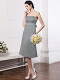 A-Line/Princess Strapless Sleeveless Sash Short Satin Bridesmaid Dresses TPP0005801