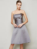 A-Line/Princess Strapless Sleeveless Pleats Short Satin Bridesmaid Dresses TPP0005265
