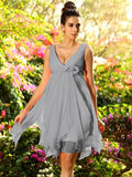 A-Line/Princess V-neck Ruffles Sleeveless Short Chiffon Bridesmaid Dresses TPP0005015