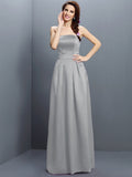 Sheath/Column Strapless Sleeveless Long Satin Bridesmaid Dresses TPP0005853