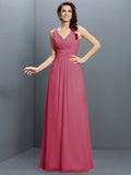 A-Line/Princess V-neck Pleats Sleeveless Long Chiffon Bridesmaid Dresses TPP0005331