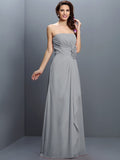 A-Line/Princess Strapless Hand-Made Flower Sleeveless Long Chiffon Bridesmaid Dresses TPP0005617
