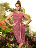 Sheath/Column Scoop Lace Sleeveless Short Satin Bridesmaid Dresses TPP0005487