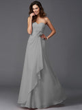 A-Line/Princess Sweetheart Hand-Made Flower Sleeveless Long Chiffon Bridesmaid Dresses TPP0005192