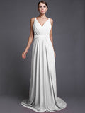 A-Line/Princess V-neck Sleeveless Long Ruffles Chiffon Bridesmaid Dresses TPP0005515