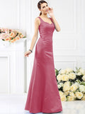 Sheath/Column Straps Sleeveless Long Satin Bridesmaid Dresses TPP0005554