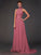 A-Line/Princess Halter Sleeveless Hand-Made Flower Long Chiffon Bridesmaid Dresses TPP0004909