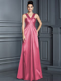 A-Line/Princess Straps Sleeveless Long Elastic Woven Satin Bridesmaid Dresses TPP0005223