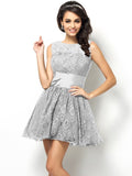 A-Line/Princess Bateau Lace Sleeveless Short Lace Bridesmaid Dresses TPP0005486