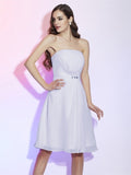 Sheath/Column Strapless Sleeveless Ruched Short Chiffon Bridesmaid Dresses TPP0005377
