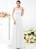 A-Line/Princess One-Shoulder Pleats Sleeveless Long Chiffon Bridesmaid Dresses TPP0005289