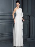 Sheath/Column One-Shoulder 3/4 Sleeves Long Chiffon Bridesmaid Dresses TPP0005047