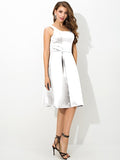 A-Line/Princess Square Pleats Sleeveless Short Satin Bridesmaid Dresses TPP0005422