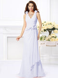 Trumpet/Mermaid V-neck Hand-Made Flower Sleeveless Long Chiffon Bridesmaid Dresses TPP0005122
