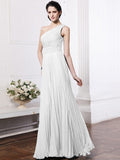 Sheath/Column One-Shoulder Sleeveless Beading Pleats Long Chiffon Bridesmaid Dresses TPP0005588
