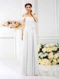 A-Line/Princess Spaghetti Straps Pleats Sleeveless Long Chiffon Bridesmaid Dresses TPP0005293