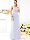 Sheath/Column V-neck Pleats Sleeveless Long Chiffon Bridesmaid Dresses TPP0005028