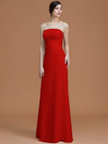 A-Line/Princess Strapless Sleeveless Floor-Length Ruched Chiffon Bridesmaid Dresses TPP0005696