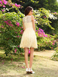 A-Line/Princess Scoop Lace Sleeveless Short Elastic Woven Satin Bridesmaid Dresses TPP0005043