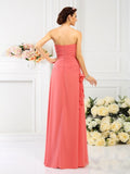 Sheath/Column Strapless Hand-Made Flower Sleeveless Long Chiffon Bridesmaid Dresses TPP0005753