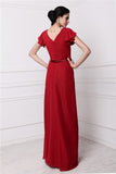 Sheath/Column V-neck Short Sleeves Pleats Long Chiffon Bridesmaid Dresses TPP0005438