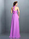 A-Line/Princess Halter Pleats Sleeveless Long Chiffon Bridesmaid Dresses TPP0005390