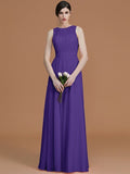 A-Line/Princess Jewel Sleeveless Floor-Length Ruched Chiffon Bridesmaid Dresses TPP0005645