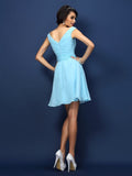 A-Line/Princess V-neck Pleats Bowknot Sleeveless Short Chiffon Bridesmaid Dresses TPP0005372