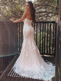 Trumpet/Mermaid Sweetheart Sleeveless Lace Applique Sweep/Brush Train Wedding Dresses TPP0005889