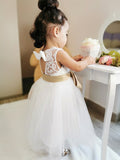 A-Line/Princess Tulle Sash/Ribbon/Belt Scoop Sleeveless Knee-Length Flower Girl Dresses TPP0007546