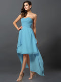 A-Line/Princess Sweetheart Pleats Sleeveless High Low Chiffon Bridesmaid Dresses TPP0005031