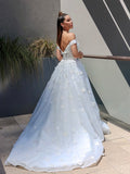 Ball Gown V-neck Tulle Applique Sleeveless Chapel Train Wedding Dresses TPP0006011