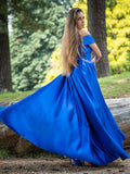 A-Line/Princess Ruffles Satin Off-the-Shoulder Sleeveless Floor-Length Dresses TPP0001547