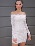 Sheath/Column Long Sleeves Off-the-Shoulder Lace Short/Mini Homecoming Dresses TPP0004231