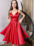 A-Line/Princess V-neck Sleeveless Satin Short/Mini Homecoming Dresses TPP0004079
