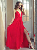 A-Line/Princess V-neck Sleeveless Floor-Length Ruffles Chiffon Dresses TPP0004813