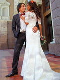 Trumpet/Mermaid Off-the-Shoulder 1/2 Sleeves Lace Sweep/Brush Train Wedding Dresses TPP0006056