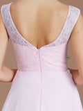 A-Line/Princess Bateau Sleeveless Lace Short/Mini Chiffon Bridesmaid Dresses TPP0005679