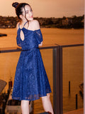 A-Line/Princess Lace Ruffles Halter Short Sleeves Knee-Length Junior/Girls Bridesmaid Dresses TPP0005884