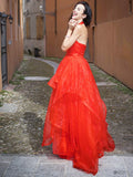 A-Line/Princess Sleeveless V-Neck Organza Ruffles Asymmetrical Dresses TPP0004839