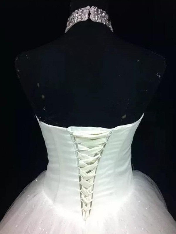 Ball Gown Halter Sleeveless Floor-Length Beading Sequin Tulle Wedding Dresses TPP0006012
