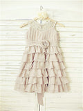 A-line/Princess Scoop Sleeveless Ruffles Tea-Length Chiffon Flower Girl Dresses TPP0007836