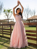 A-Line/Princess Ruched V-neck Sleeveless Floor-Length Dresses TPP0001516