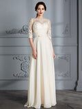A-Line/Princess Scoop 1/2 Sleeves Floor-Length Chiffon Wedding Dresses TPP0006552