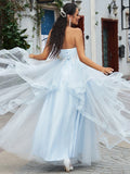 A-Line/Princess Tulle Applique Sweetheart Sleeveless Floor-Length Dresses TPP0001558