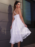 A-Line/Princess Sweetheart Lace Ruffles Sleeveless Asymmetrical Homecoming Dresses TPP0004434
