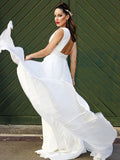 A-Line/Princess Chiffon Ruffles V-neck Sleeveless Sweep/Brush Train Wedding Dresses TPP0006146
