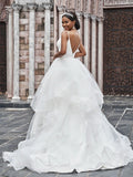 A-Line/Princess Tulle Ruffles Spaghetti Straps Sleeveless Sweep/Brush Train Wedding Dresses TPP0006090