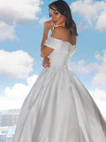 Ball Gown Satin Ruffles Off-the-Shoulder Sleeveless Court Train Wedding Dresses TPP0006000